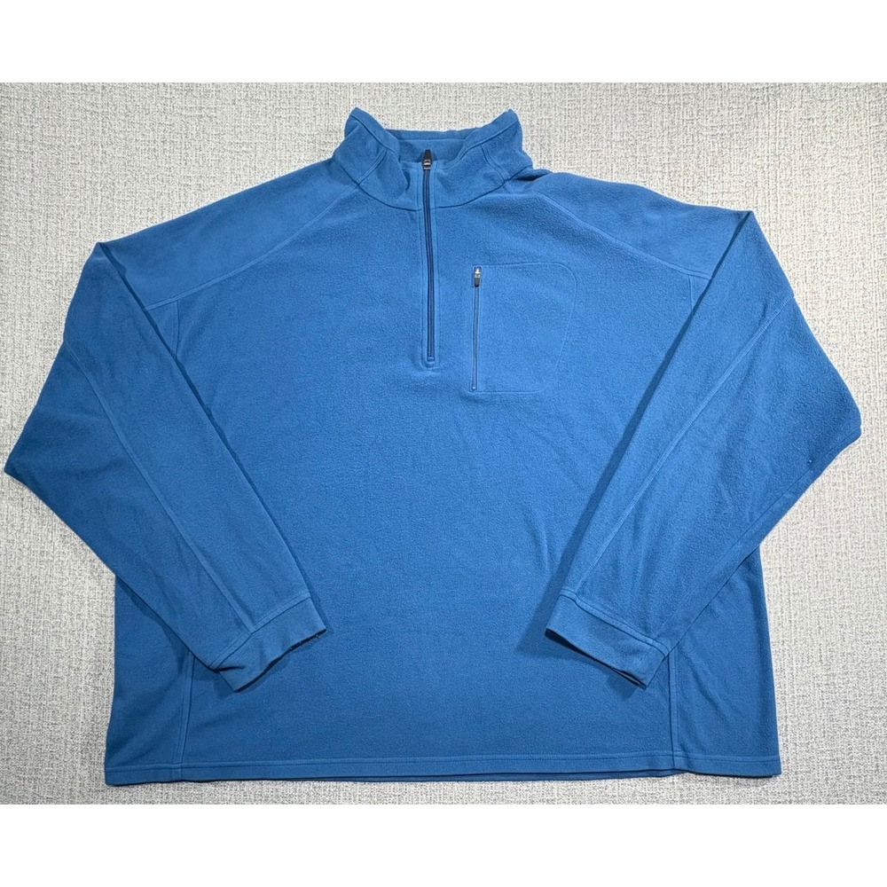 LL Bean Fleece Pullover Mens XXXL Blue Quarter Zip Mock Neck Chest Pocket O FPX9